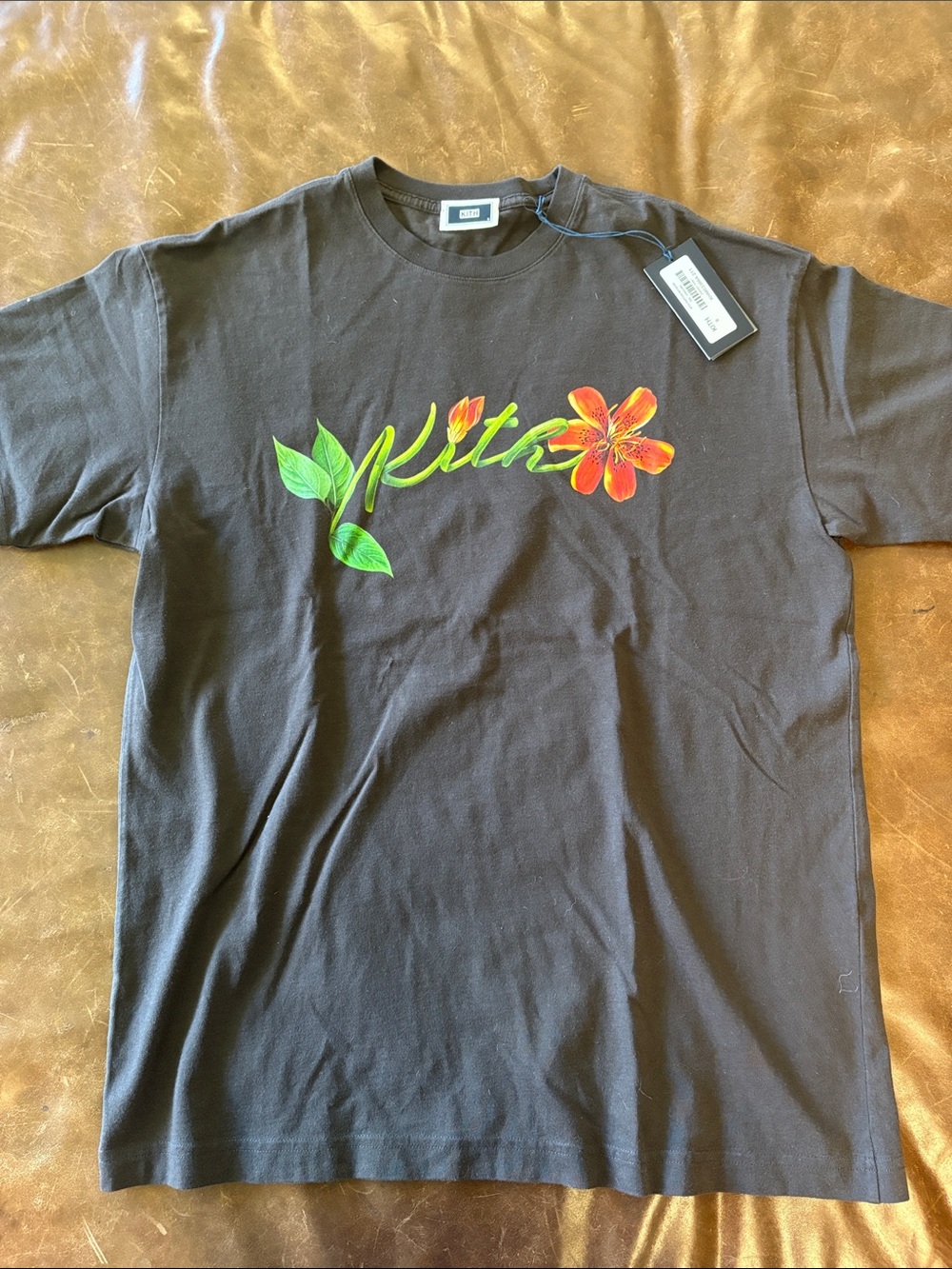 Men's Kith Black Graphic Floral Logo T-Shirt